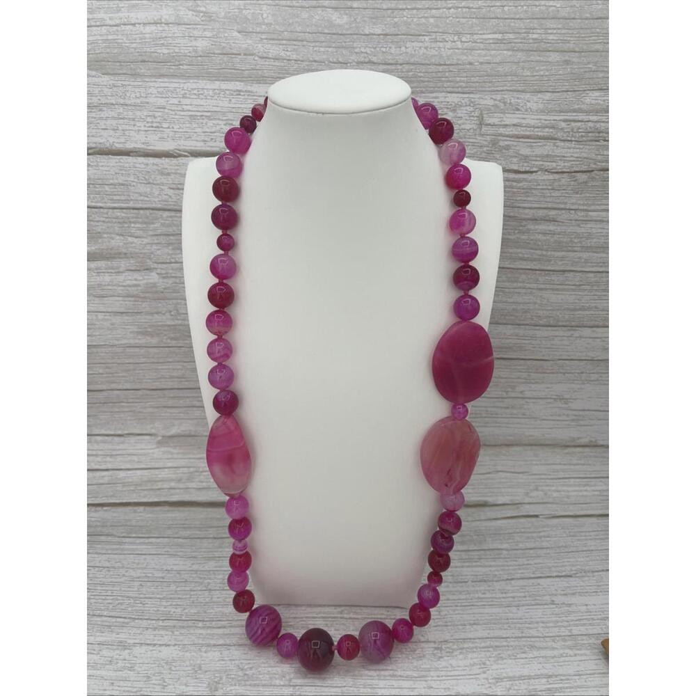 Jay king Mine Pink Striped agate gemstone necklace 26” Boho